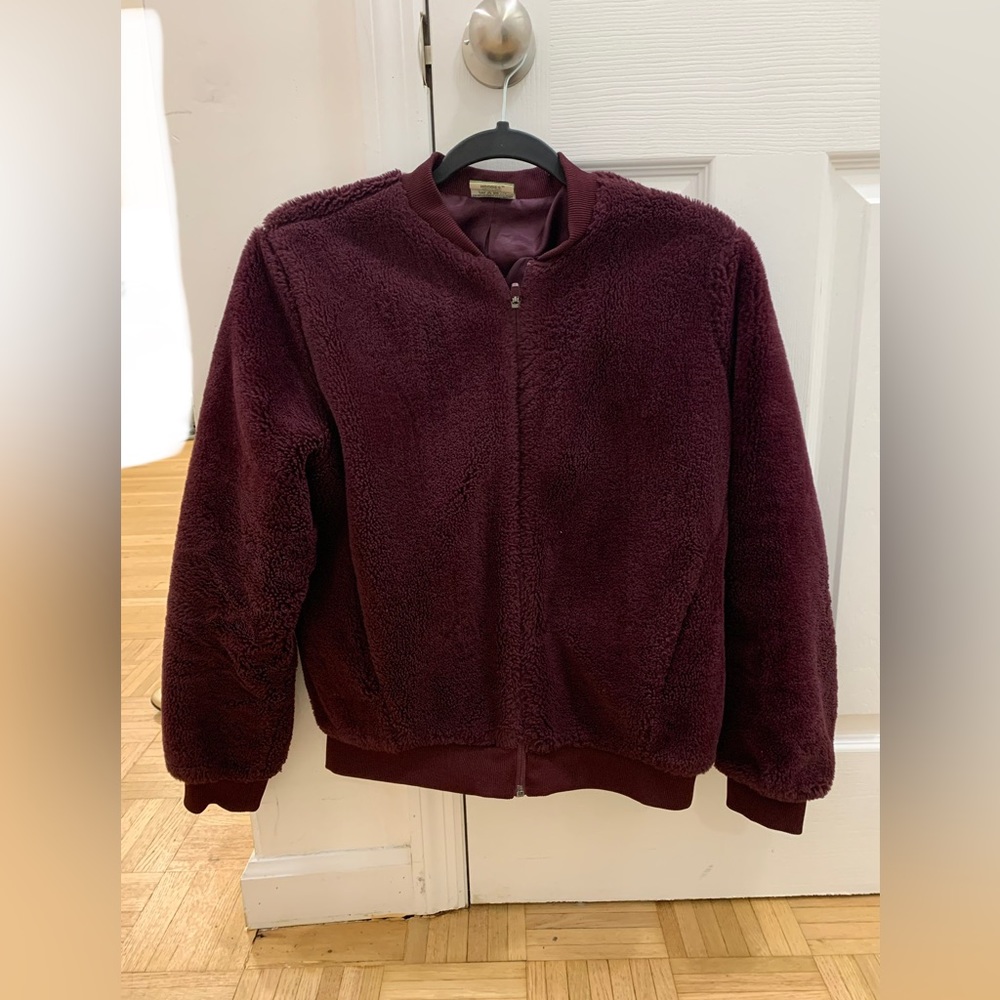 Maroon Faux fur zip up bomber